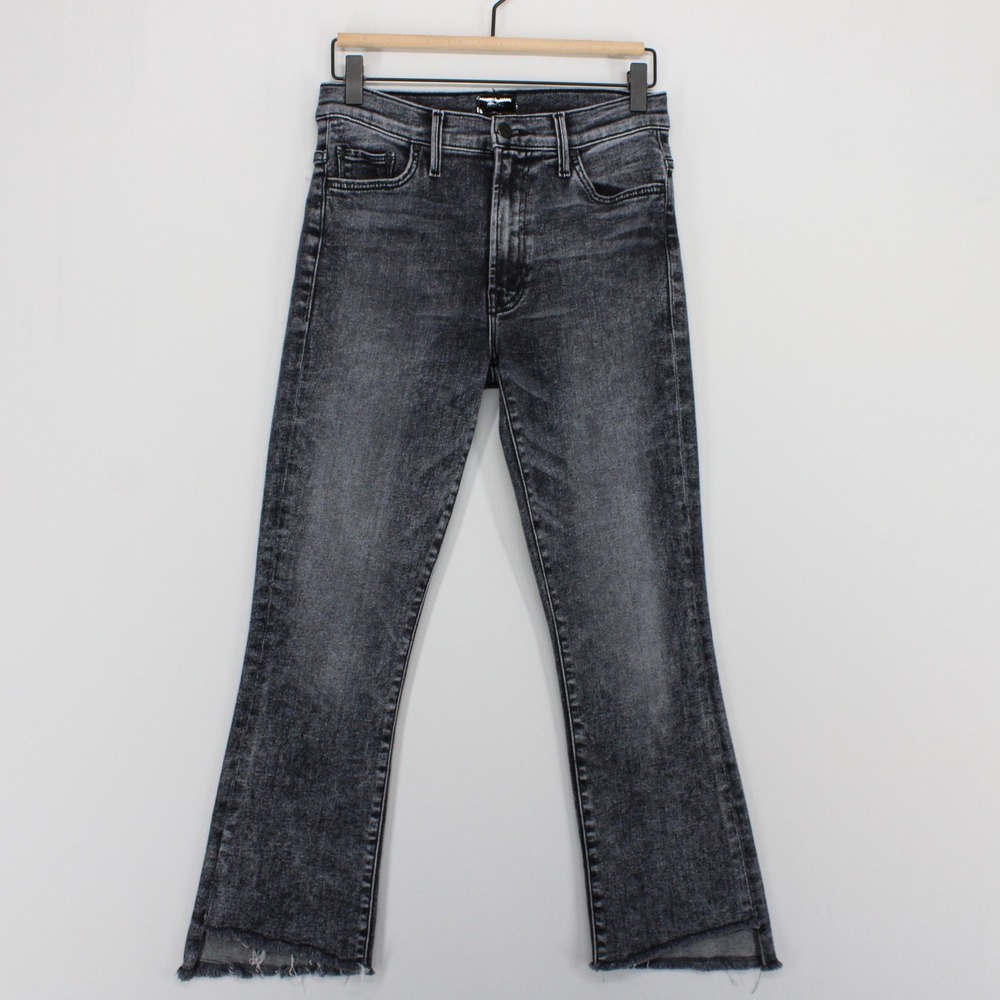 Mother The Insider Crop Step Fray Jeans Womens 27 Black Train Stops Wash High